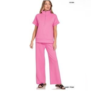 351 - Zenana Outfitters Scuba High Neck Half Zip Top & Pants Set